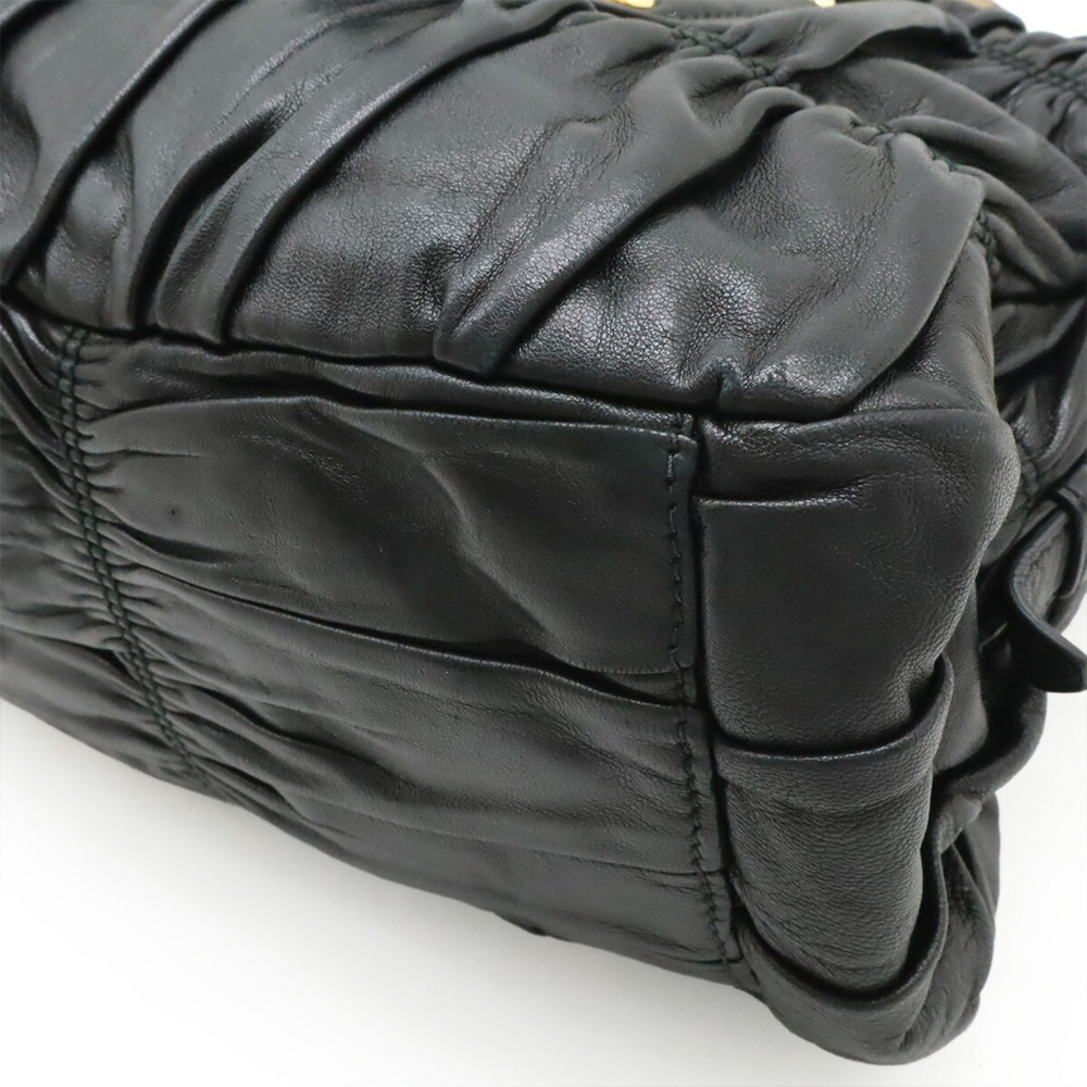 PRADA Gathered Handbag Shoulder Bag Leather NERO Black BN1407 - Picture 4 of 10